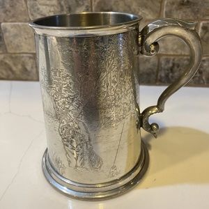 Vintage SHEFFIELD England Pewter Engraved FISHING SCENE 5"h Tankard Beer Stein